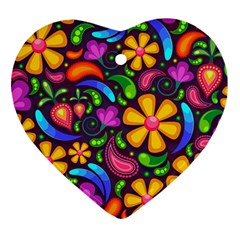 Floral Paisley Background Flower Purple Ornament (heart) by HermanTelo