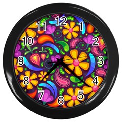 Floral Paisley Background Flower Purple Wall Clock (black)