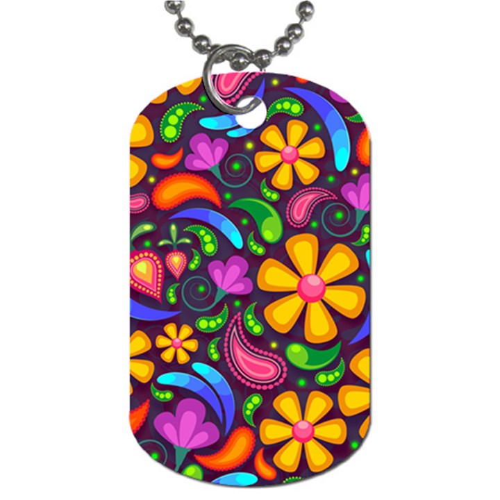 Floral Paisley Background Flower Purple Dog Tag (Two Sides)