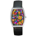 Floral Paisley Background Flower Purple Barrel Style Metal Watch Front