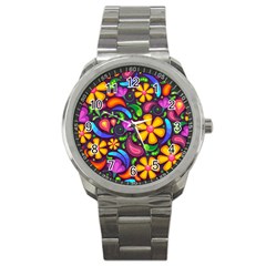 Floral Paisley Background Flower Purple Sport Metal Watch by HermanTelo