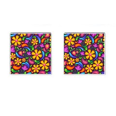 Floral Paisley Background Flower Purple Cufflinks (square)