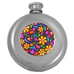 Floral Paisley Background Flower Purple Round Hip Flask (5 oz) Front