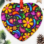 Floral Paisley Background Flower Purple Heart Ornament (Two Sides) Front