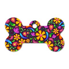 Floral Paisley Background Flower Purple Dog Tag Bone (one Side)