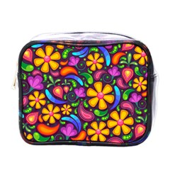 Floral Paisley Background Flower Purple Mini Toiletries Bag (one Side) by HermanTelo