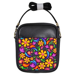 Floral Paisley Background Flower Purple Girls Sling Bag