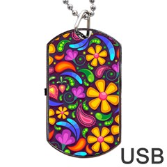 Floral Paisley Background Flower Purple Dog Tag Usb Flash (one Side) by HermanTelo