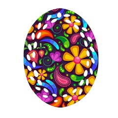 Floral Paisley Background Flower Purple Ornament (oval Filigree) by HermanTelo