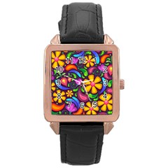 Floral Paisley Background Flower Purple Rose Gold Leather Watch  by HermanTelo