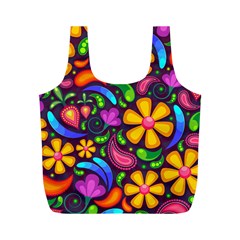 Floral Paisley Background Flower Purple Full Print Recycle Bag (m)