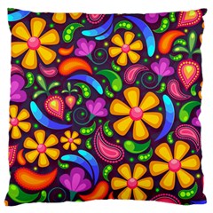 Floral Paisley Background Flower Purple Large Flano Cushion Case (one Side)