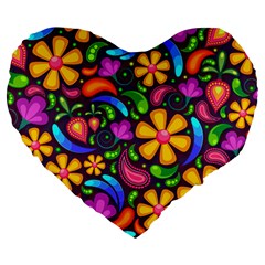 Floral Paisley Background Flower Purple Large 19  Premium Flano Heart Shape Cushions