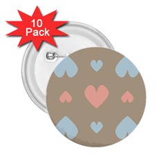 Hearts Heart Love Romantic Brown 2 25  Buttons (10 Pack)  by HermanTelo