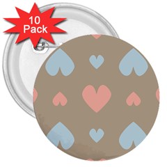 Hearts Heart Love Romantic Brown 3  Buttons (10 Pack)  by HermanTelo