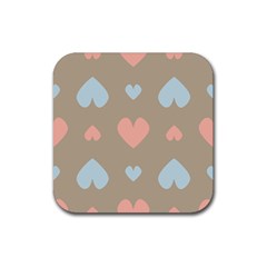 Hearts Heart Love Romantic Brown Rubber Coaster (square)  by HermanTelo