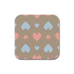 Hearts Heart Love Romantic Brown Rubber Square Coaster (4 Pack)  by HermanTelo