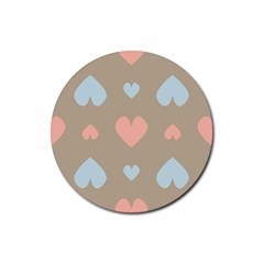 Hearts Heart Love Romantic Brown Rubber Round Coaster (4 Pack)  by HermanTelo