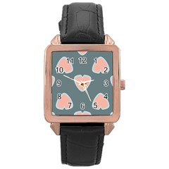 Hearts Love Blue Pink Green Rose Gold Leather Watch  by HermanTelo