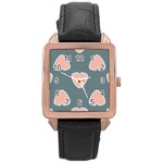 Hearts Love Blue Pink Green Rose Gold Leather Watch  Front