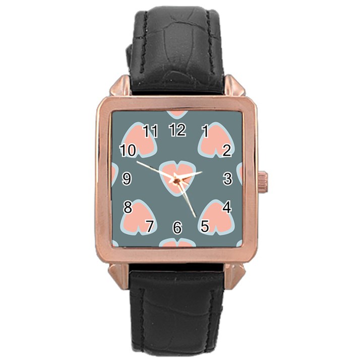 Hearts Love Blue Pink Green Rose Gold Leather Watch 