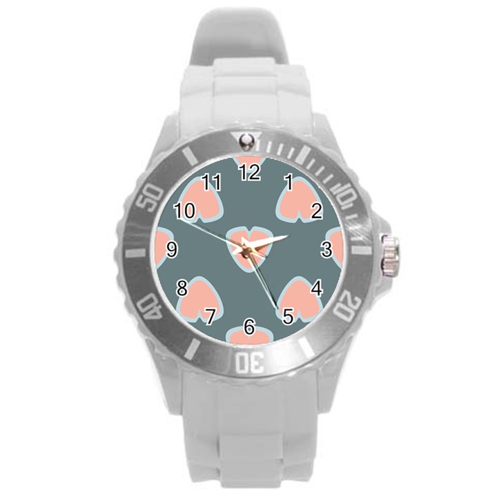 Hearts Love Blue Pink Green Round Plastic Sport Watch (L)