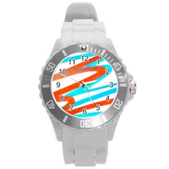 Abstract Colors Print Design Round Plastic Sport Watch (l)