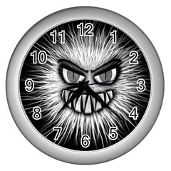 Monster Black White Eyes Wall Clock (Silver)