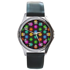 Pattern Background Colorful Design Round Metal Watch by HermanTelo