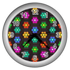 Pattern Background Colorful Design Wall Clock (silver) by HermanTelo