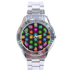 Pattern Background Colorful Design Stainless Steel Analogue Watch