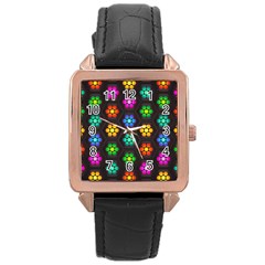 Pattern Background Colorful Design Rose Gold Leather Watch 