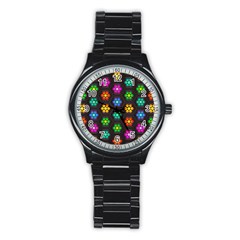 Pattern Background Colorful Design Stainless Steel Round Watch