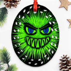 Monster Green Evil Common Oval Filigree Ornament (two Sides)