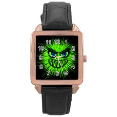 Monster Green Evil Common Rose Gold Leather Watch  by HermanTelo