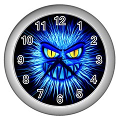 Monster Blue Attack Wall Clock (silver) by HermanTelo