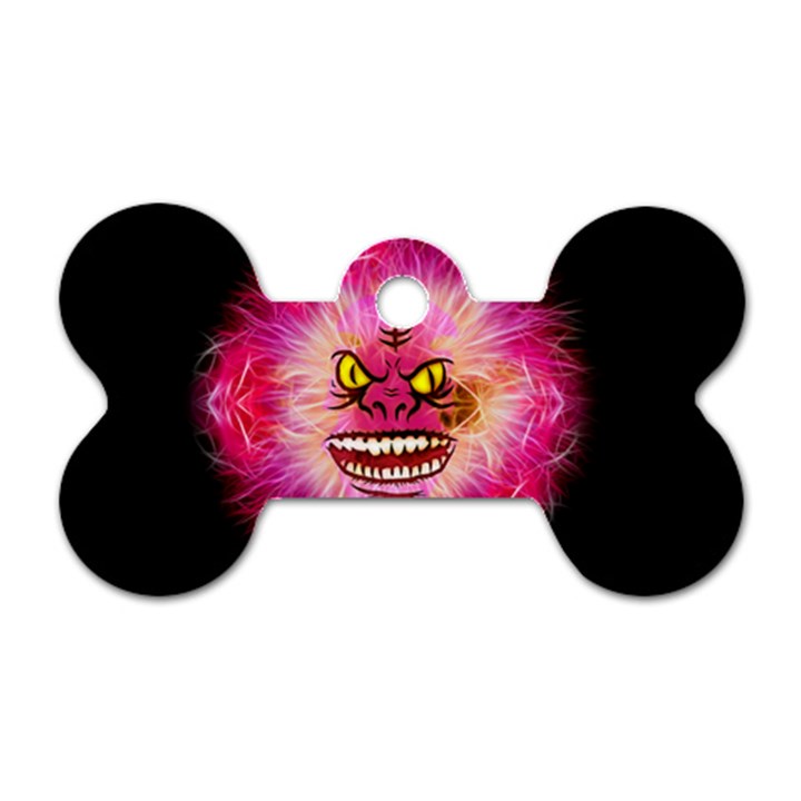 Monster Pink Eyes Aggressive Fangs Dog Tag Bone (Two Sides)