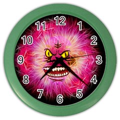 Monster Pink Eyes Aggressive Fangs Color Wall Clock by HermanTelo