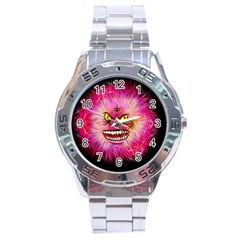 Monster Pink Eyes Aggressive Fangs Stainless Steel Analogue Watch