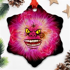 Monster Pink Eyes Aggressive Fangs Snowflake Ornament (two Sides)