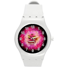 Monster Pink Eyes Aggressive Fangs Round Plastic Sport Watch (m)