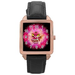 Monster Pink Eyes Aggressive Fangs Rose Gold Leather Watch  by HermanTelo