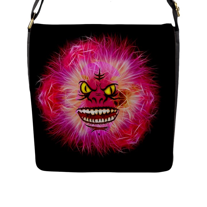 Monster Pink Eyes Aggressive Fangs Flap Closure Messenger Bag (L)