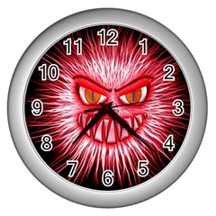 Monster Red Eyes Aggressive Fangs Wall Clock (silver) by HermanTelo