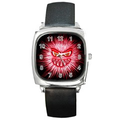 Monster Red Eyes Aggressive Fangs Square Metal Watch