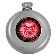 Monster Red Eyes Aggressive Fangs Round Hip Flask (5 Oz)