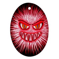 Monster Red Eyes Aggressive Fangs Oval Ornament (two Sides) by HermanTelo