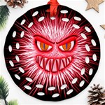 Monster Red Eyes Aggressive Fangs Ornament (Round Filigree) Front