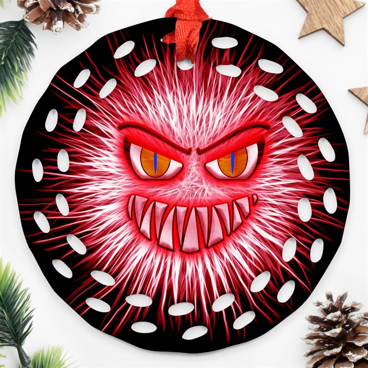 Monster Red Eyes Aggressive Fangs Ornament (Round Filigree)