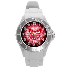 Monster Red Eyes Aggressive Fangs Round Plastic Sport Watch (l) by HermanTelo